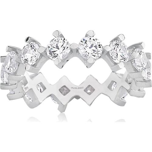 Valori Jewels 2.8 Carat, Zirconia White Round Gemstone, Rhodium Plated, Eternity Ring