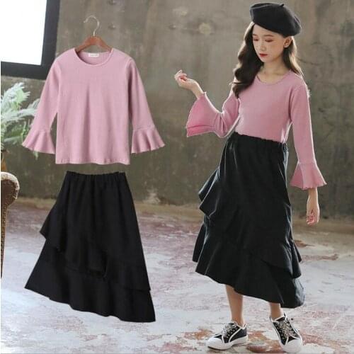 Girls Clothing Set Girls Clothes Teen Girl Outfits Toddler Girls Clothing Sets New Clothes Set Flare Sleeve Top And Skirt 4-14Y