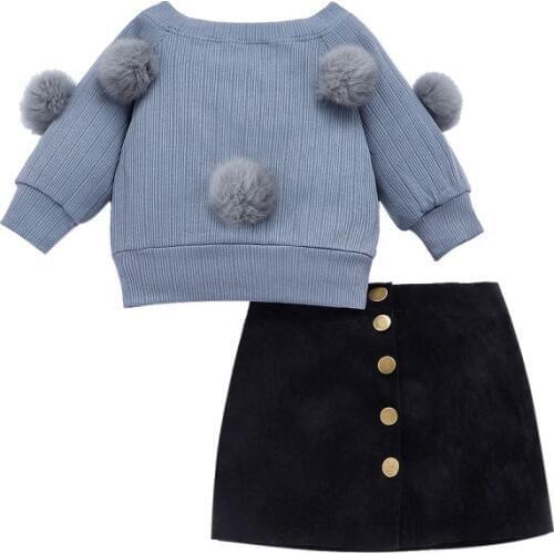 2Pcs Children Clothes Sets Kids Girls Clothes New Baby Girls Clothes Long Sleeve Sweater+short skirt Suits autumn winter