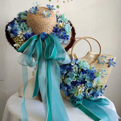 Summer Flowers Beach Sun Hats for women Straw bag Travel larger capacity woven bags hand knitting totes 2021 New Handbag