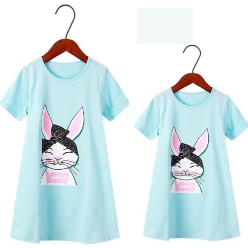 Summer Mommy and Me Clothing Family Matching Pajamas Dress Mother and Daughter Match Night Dress Girls Nightgown for 2-14 Years