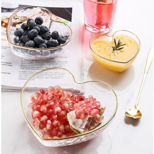 Creative Heart Hammered Golden Edge Glass Bowl Love Cup Fruit and Dessert Bowl Cubilose Bowl Cute Bowl Mixing Bowl Salad Bowl