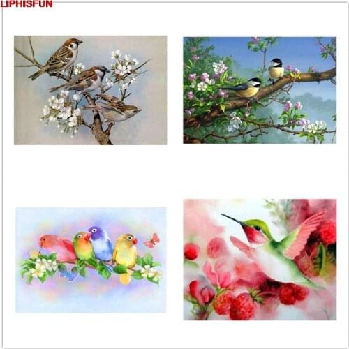 LIPHISFUN Full Drill Diamond Painting birds flowers parrots Handmade Embroidery Cross Stitch Square/round Home wall Decor
