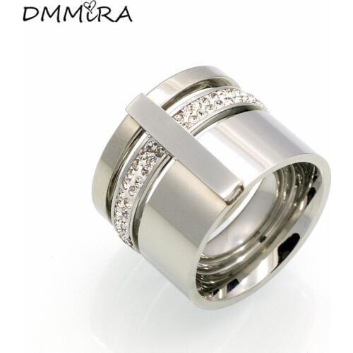 Fashion Women Pearl Crystal Gold Color Stainless Steel Love Stones Round Three Layer Beauty Ring Jewelry