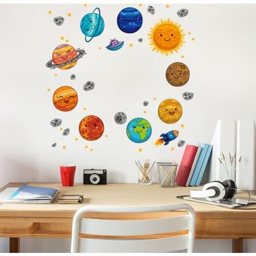 Cartoon Universe Planet Wall Sticker Kids Rooms Study Rooms Bedroom Decorations Wallpaper Mural Home Art Decals Nursery Stickers