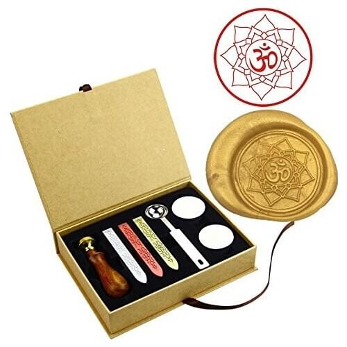 OM Lotus Yoga Vintage Style Brass Wax Seal Stamps Kit Wedding Invitation Sealing Stamps Wooden Handle