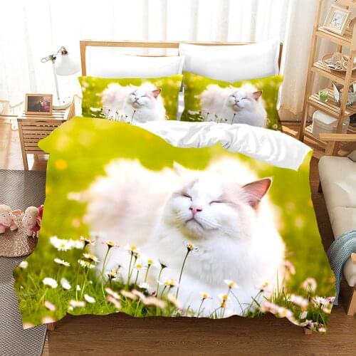 White Pet Cat Duvet Cover Sets Cute Grass Comforter Bedding Set Pillowcase Modern Home Decor Single Queen King Size Dropship