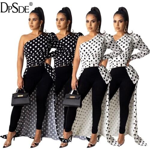 DPSDE Autumn Dot Black Women Coat One Full Sleeve Strapless Irregular Sexy Coat New 2020 streetwear Skinny Longer Outwear