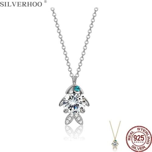 SILVERHOO Necklaces For Women 925 Sterling Silver Crystal Fish Pendant Popular Jewelry Send Girlfriend Gift Hot Sale 2021