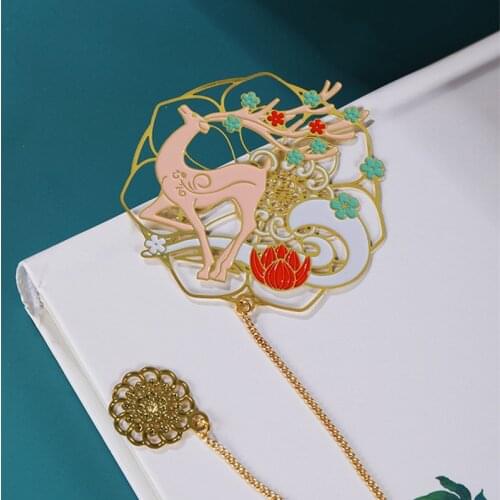 Chinese Style Brass Bookmark Tassel Pendant Retro Book Clip Metal Pagination Mark Student Gift Stationery School Office Supplies
