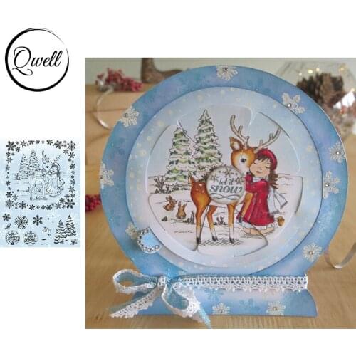 QWELL 6*8 inch Clear Transparent Stamps Pretty Girl & Moose Christmas Tree Wreath Cover DIY Scrapbooking Template 2020 Hot Sale