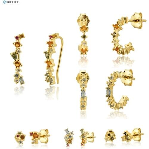 Kikichicc 100% 925 Sterling Silver 8mm Hoops Circle Earring Climber Pendiente Ohrringe Piercing Earring Jewelry 2020 Fine