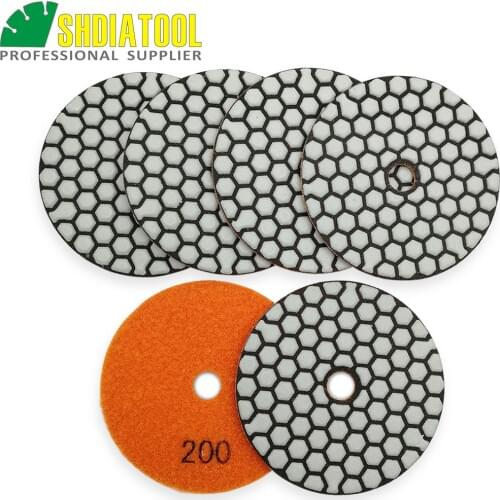 SHDIATOOL 6pcs 4"/100mm #200 Dry Diamond Polishing Pads Dia 4inch Resin Bond Flexible Sanding Disc For Granite Marble Ceramic