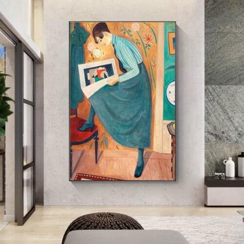 Nordic Retro Reading Girl Abstract Wall Art Poster Canvas Print Painting Picture Living Room Bedroom Decoration Wall Decor