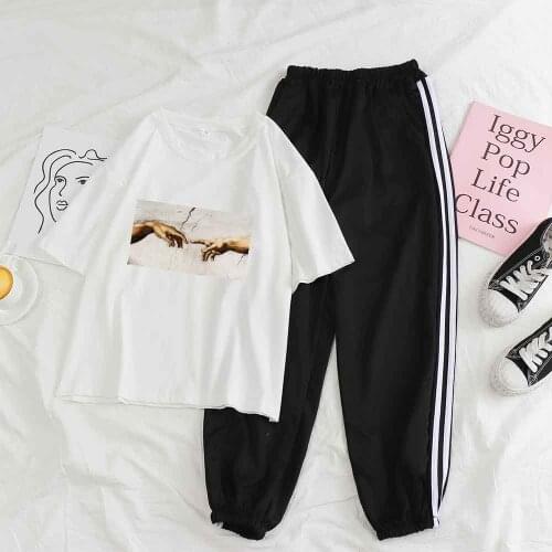 Tracksuit Set Two Piece Set Women Summer Clothes Casual Pants Suits for Women Gesture Tee Pant Suits Outfits for Teens Girls