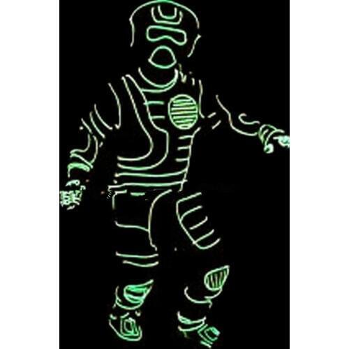 Custom Design Led Luminous Neon EL Wire Costume,Mask,Gloves And Shoes Halloween Dance Wear For Stage Show,Club, Bar,DJ