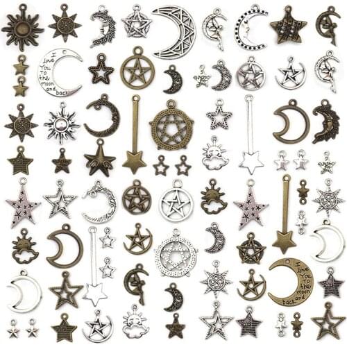Vintage Mixed 20pcs/lot Crescent Sun Star Sky Metal Charms Pendants DIY Neacklace Bracelet Charms Jewelry Making Accessaries