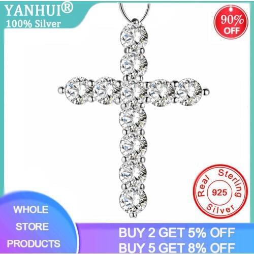 YANHUI With Certificate Silver Cross Pendant Necklace Women Silver 925 Jewelry Inlay 11pcs Small 0.3ct Lab Diamond Drop Necklace