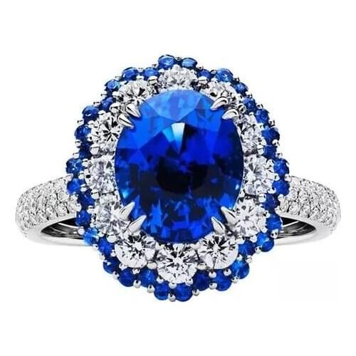 Woman Fashion 925 Sterling Silver Ring Luxury Elegant Natural Sapphire Jewelry Wedding Engagement Party Ring Sizes 5-11