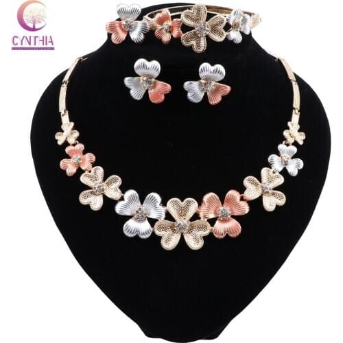 CYNTHIA Nigerian Bridal Jewelry Set Flower Pendant Necklace Set Dubai Gold Jewelry Sets for Women African Wedding Jewelry