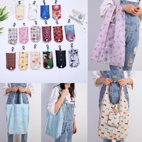 1PC Large Waterproof Grocery Compact Folding Reusable Shopping Bag Pouch Eco Friendly Floral Tote Handbag （Random Color