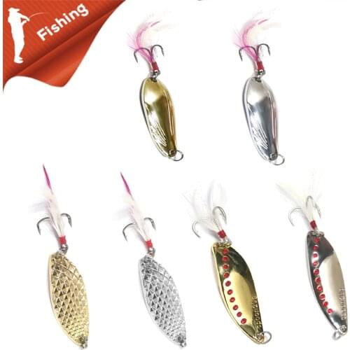1PCS Metal 7g/20g Gold Sliver Sequins with Feather Fishing Lures Spoon Lure Hard Baits Bass Pike Fishing Tackle