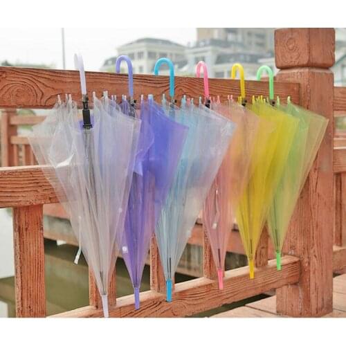 100pcs Transparent Women Umbrella Long Handle Girls Sunny Rainy Umbrellas Semi-automatic Portable Size Rain Gear SN321