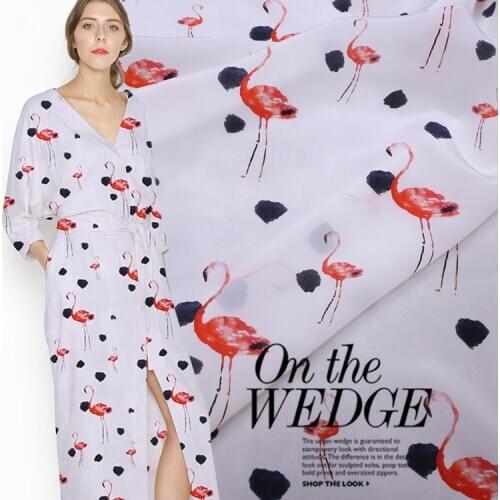 114CM * 50CM Thickness 16 M / M Summer Flamingo Digital Printing Silk Crepe -De-Chine Dress Shirt Fabric