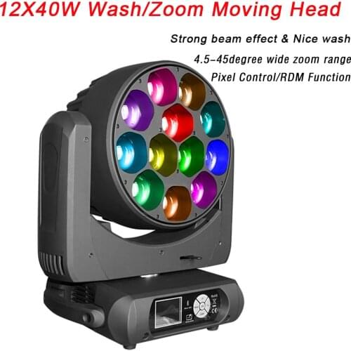 12X40W RGBW 4IN1 LED Lyre Moving Head Light Wash Zoom Light Party Light Dj Stage Light Night Club Pixel Control DMX RDM Function