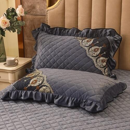 2pcs Europe Lace Pillow Cases Home Decor Velvet Blue Grey Yellow Quilted Cotton Rectangle Pillow Shams Cover Soft Warm 48x74cm