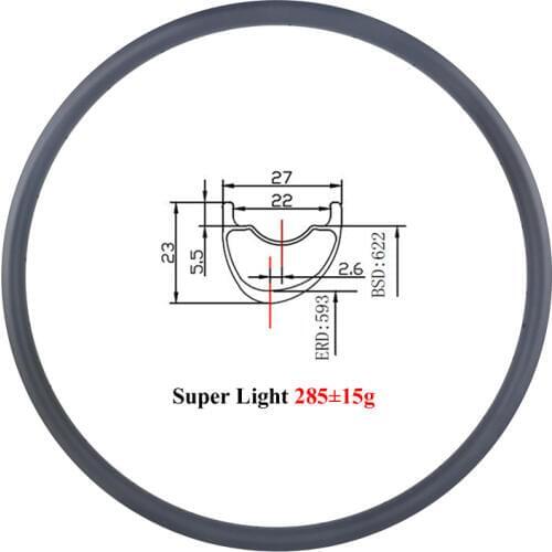 285g Ultralight 29er MTB XC clincher tubeless asymmetric 27mm x 23mm offset 2.6mm carbon rim cross country mountain bicycle rim