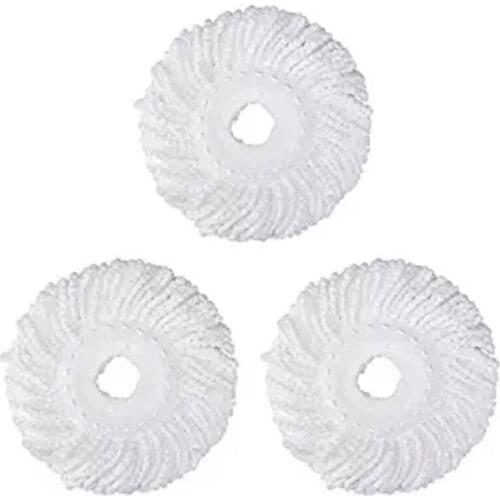 3 Replacement Mop Micro-Head Refill for 360° Spin ic Mop-Microfiber Replacement Mop Head-Round Shape Standard Size (White-3 P