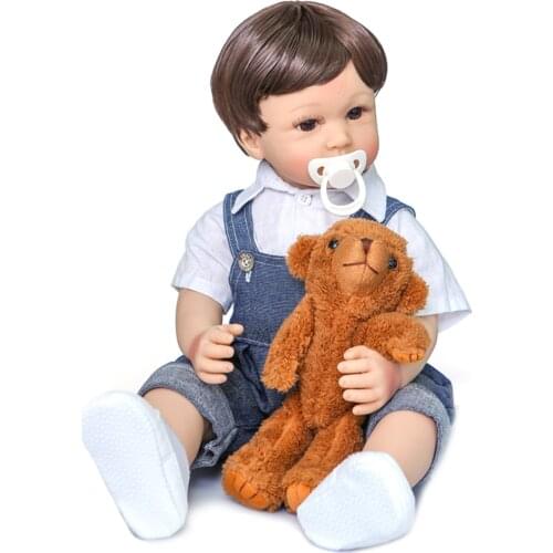 60cm Decdeal bebe doll reborn toddler Boy with Overalls baby toys very soft Silicone Vinyl + PP Cotton Boy doll