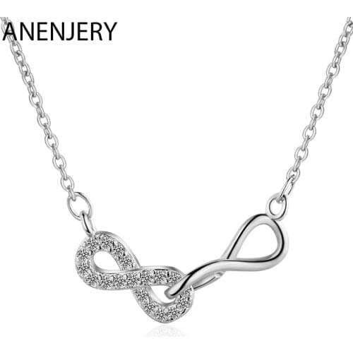 ANENJERY 925 Sterling Silver Infinity Pendant Friendship Necklace Zircon Pendant Jewelry For Best Friend Gift S-N473