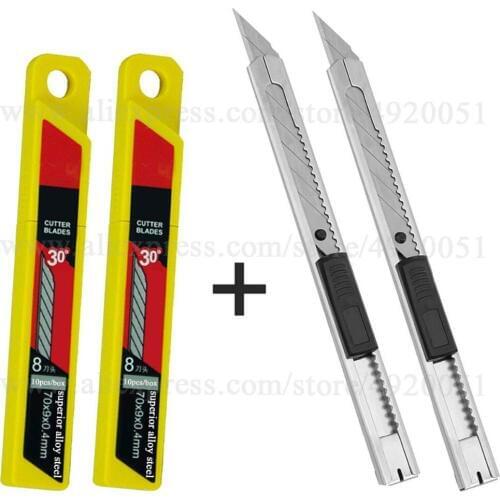 Car Sticker Wrapping Film Cutting Knife Stainless Steel Silver Art Knife Blades Stationery School Tools Paper Cutter 2E02+2E03