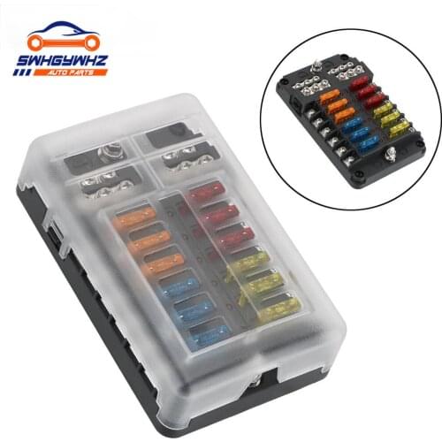 12 Ways Blade Fuse Block Plastic Cover M5 Stud Fuse Box Holder With LED Indicator For Auto Car Marine Light 12V 32V