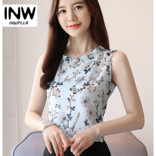 Womens Tops And Blouses Summer Sleeveless Floral Shirts Women Blouse Plus Size Print Tops Ladies Moda Chiffon Blusas Femininas