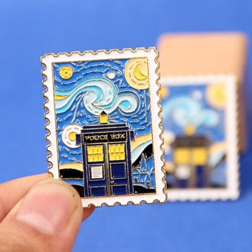 Dr. Who Tardis Starry Night Stamp Brooch Pins Enamel Metal Badges Lapel Pin Brooches Jackets Jeans Fashion Jewelry Accessories