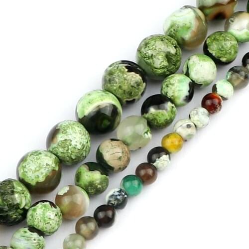Wholesale 4 6 8MM Natural Stone Charm Fruit Green Fire Agate Loose Round Beads For Women DIY Bracelet Necklace Jewelry Making