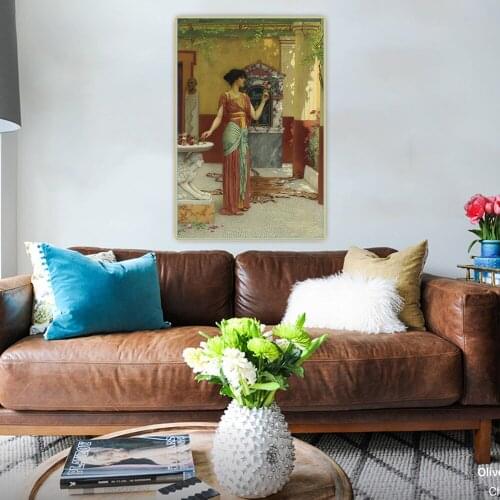 Citon John William Godward《The Bouquet》Canvas Art Oil Painting Artwork Picture Wall Hanging Decorations Home Living Room Decor