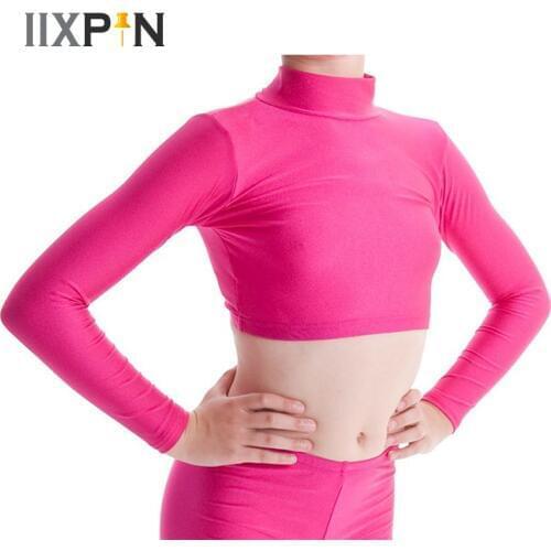 Kids Teens Long Sleeve Crop Top for Girls Ballet Jazz Dance Stage Performance Workout Gymnastics Dance Wear ballerina leotard