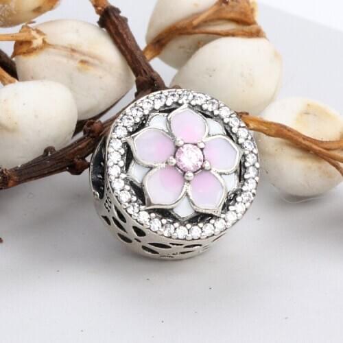 Authentic S925 Sterling Silver Hollow Magnolia Beads Fit Original Bracelets Women Jewelry Gift