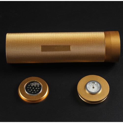 COHIBA Gadgets Travel Cigar Case Humidor Aluminium Alloy Cigar Tube 3-5 Cigars Portable Jar Metal Humidifier Hygrometer Golden