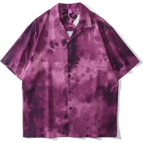 Hawaiian Shirt Mens Wear European And American High Street Dark Tie Dye Gradient Short Sleeve Mens Dress Shirt New