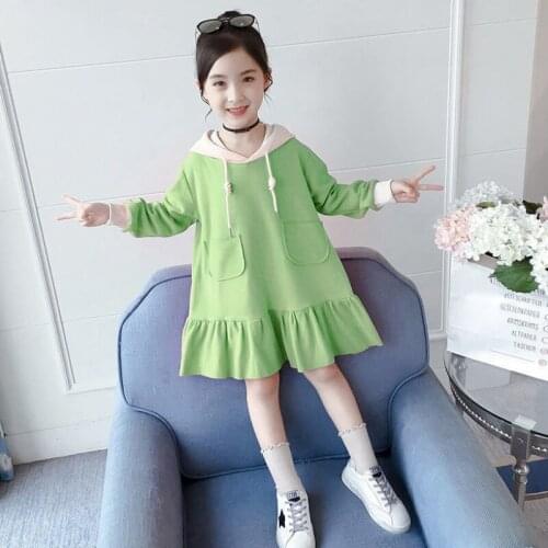 Cute Hooded Princess Long Kids Dresses Teenage Girl Dress Children Clothing Spring Autumn Wedding Party Dress Plus Size