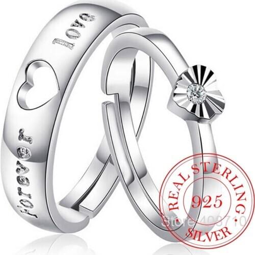 925 Sterling Silver Crystal Love Heart Rings for Women Men Couples Engagement Ring Set Accessories Valentines Gift