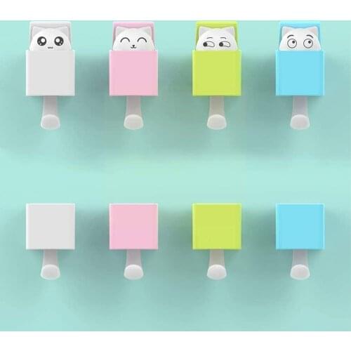 1Pc New Cute Cat Wall-Mounted Hook Viscose Wall Hanging Kitchen Key Hat Cartoon Decoration Hook Bathroom Clothes Cute J5T7