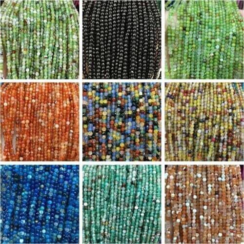 Natural Agates Stone Loose Beads High Quality 3mm 4mm Faceted Round Shape Gem Necklace Bracelet Jewelry Making Accessories wk265