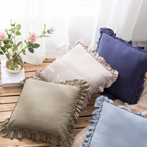 45x45cm plain color cotton flounce frill pillowcase ruffle lace cushion cover pillow cover backrest