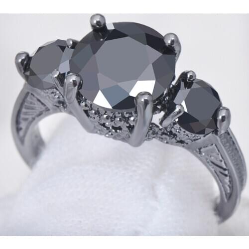 Charm Male Female Black Crystal Stone Jewelry Trendy 14KT Black Gold Wedding Rings For Women Dainty Round Zircon Engagement Ring